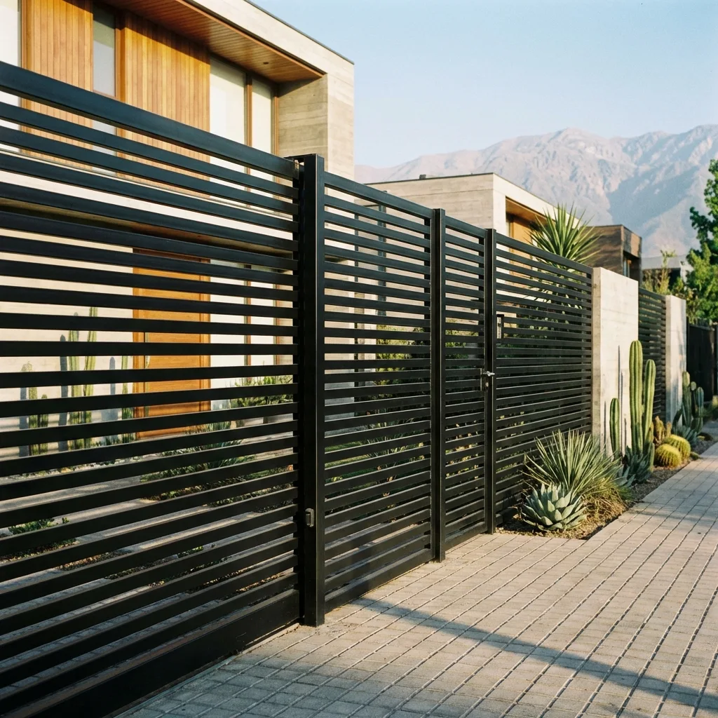 Reja metalica negra cierre perimetral casa moderna
