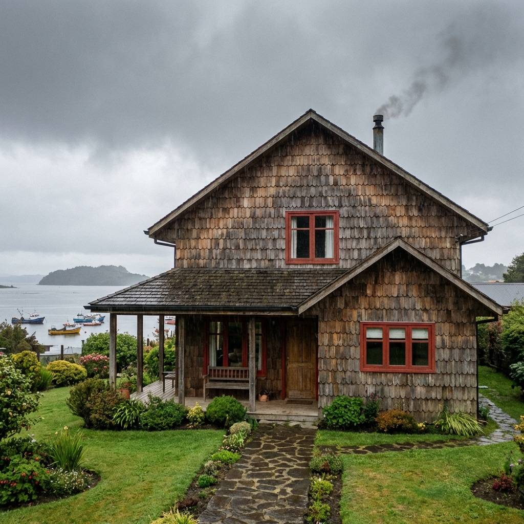 Casa con tejas de alerce en Puerto Montt